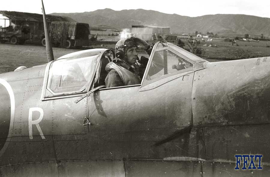 Calvin Peppler in the cockpit of his Spitfire
